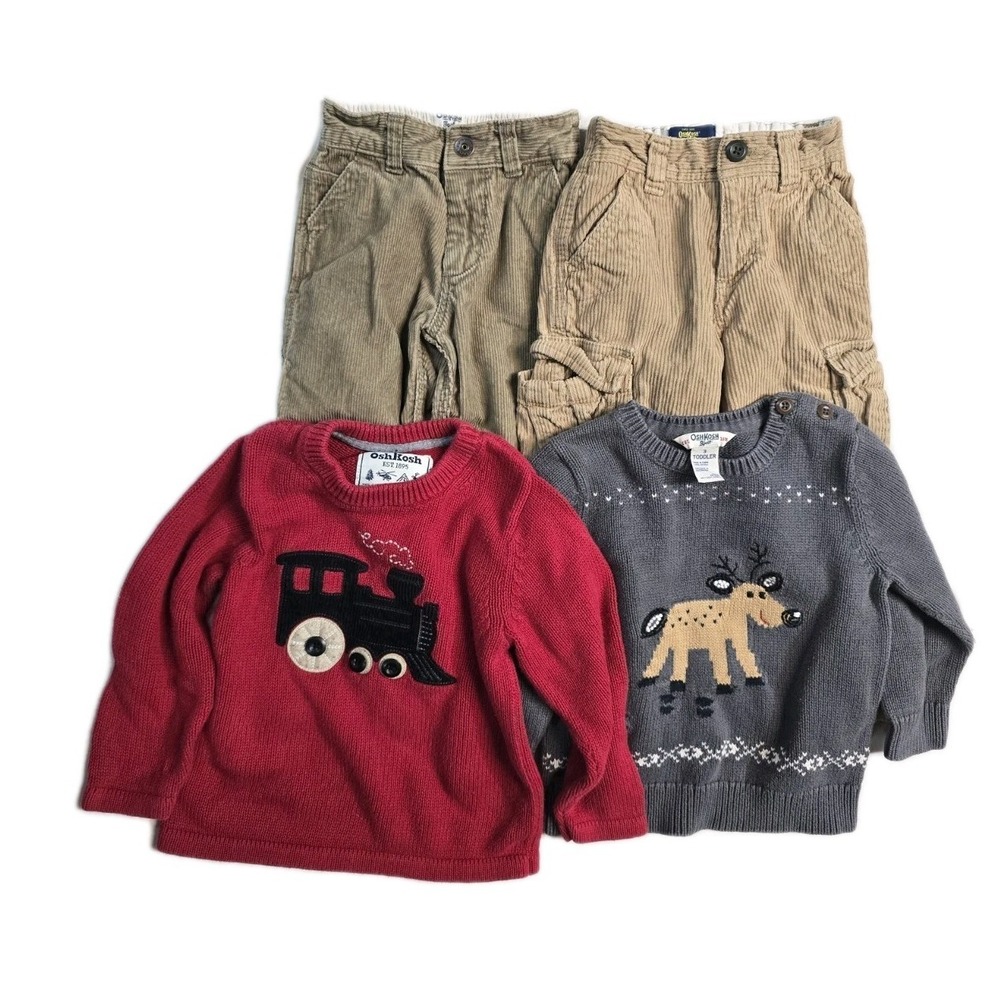 OshKosh B'Gosh Train ‎ Rein Deere Sweater Pants 3 T Red Sweater Lot Of 4